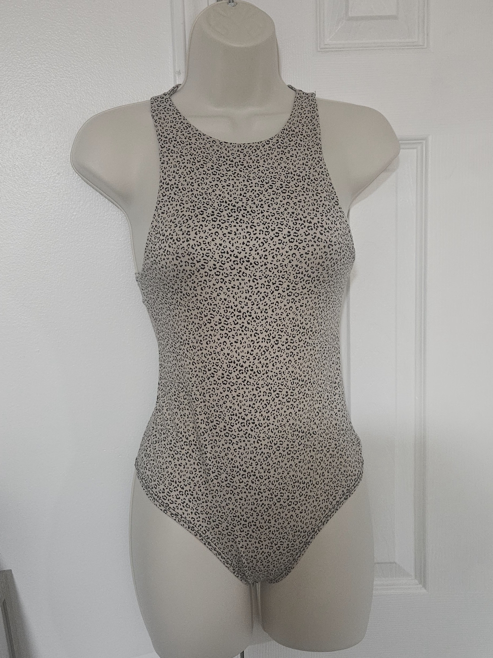 gaze Beige and Black Leopard Print Tank Bodysuit